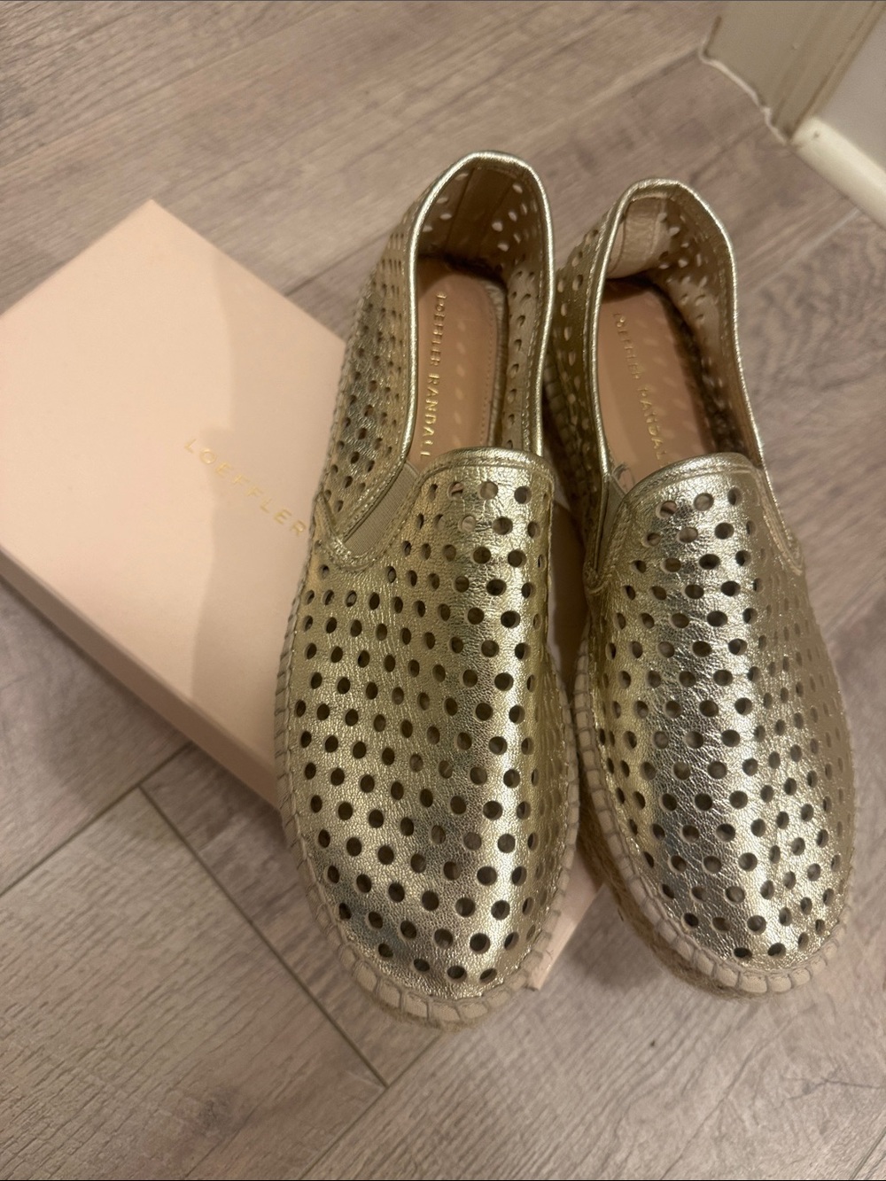 Loeffler Randall Metallic Gold Perforated Espadrille Slip-On
